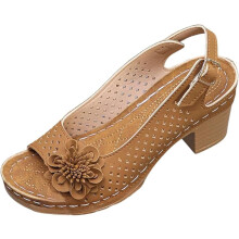 Sandalias de tacón cuadrado con hebilla para mujer, sandalias de vestir de tacón bajo grueso con puntera abierta y tira trasera, zapatos de cuña.