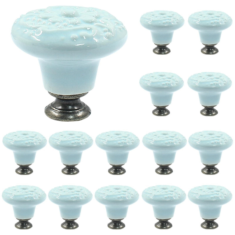 Sky Blue Ceramic Knobs And Pulls - Retro Drawer And Cabinet Knobs, 34Mm / 1.3Inch Diameter (10Pcs) 9341593610568