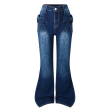 3D bow stretch flared denim jeans for teen girls,