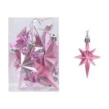 Christmas Tree Pendant, 12 PCS Plastic Plating Boxed Eight Pointed Star Pendant, For Home Holiday Wedding Party Decoration and Christmas Gift (Pink)