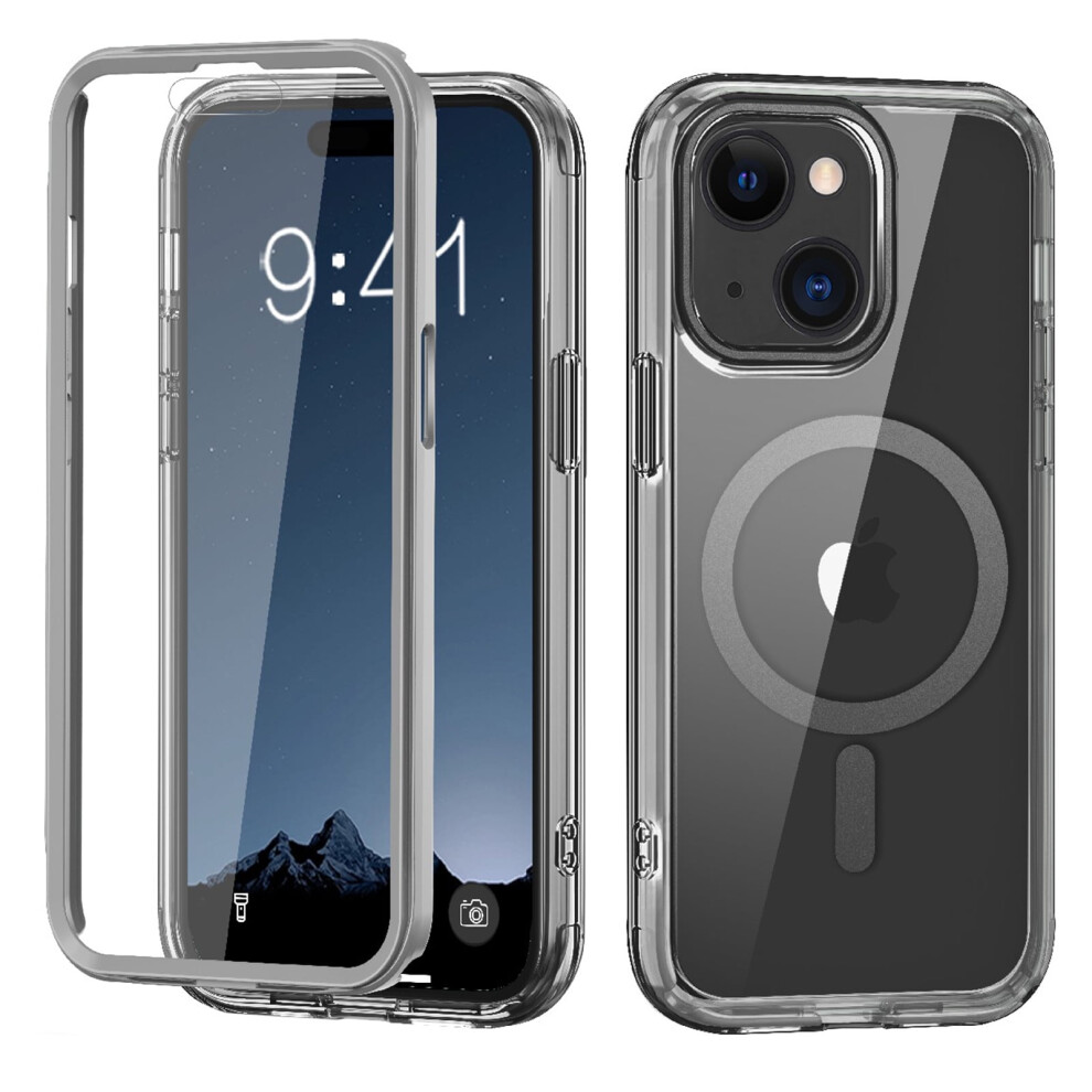 Transparent Iphone 14 Plus Case With Built-In Screen Protector & Magsafe Magnetic Back, Shockproof, Grey 9341593609326