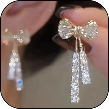 Trendy Bow Pearl Drop Earrings for Women – Cute Bowknot Dangle Studs, Wedding/Party/Daily Jewelry, Gifts & Stocking Stuffers