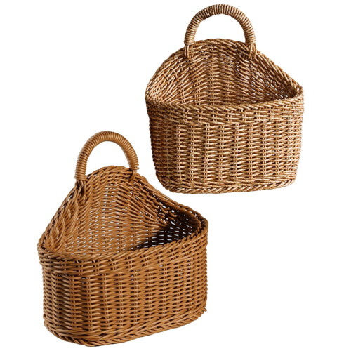 2 Pcs Wicker Basket Rack Pastoral Handmade Plastic Woven Wall-mounted Storage