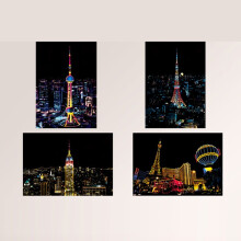 DIY Scratch Painting Kit for Kids - 4 Pcs City Night View Building Art Set - Creative Educational Craft Gift