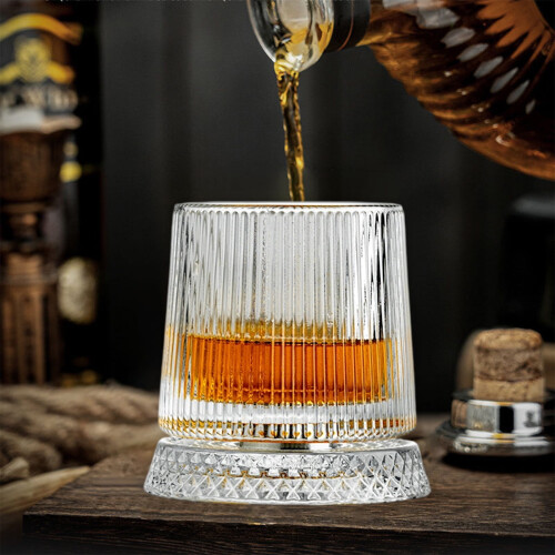 Crystal Spinning Whiskey Glass with Base