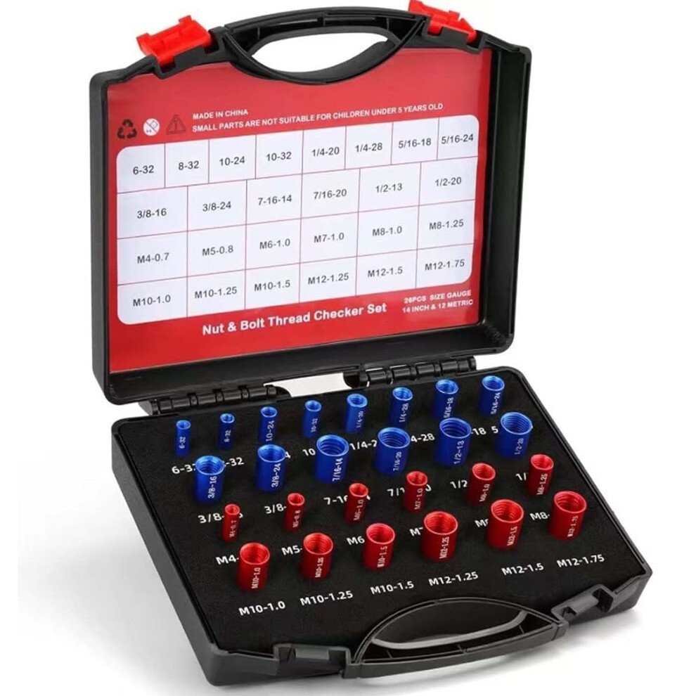 44Pcs Alloy Nut & Bolt Thread Inspector Â Standard/Metric Gauge, Screw Size Identifier, Compatible With Fixed Bolts (26Pcs) 9152228652408