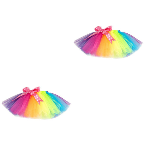 2Pièces Robe De Fête Arc-En- Multi, Jupe Élastique En Tulle 2