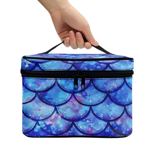Blue Scale Top-Handle Cosmetic Bag with Brush Slots 2