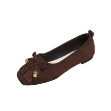 Women's Slip-On Loafers with Bow and Tassel Square Toe