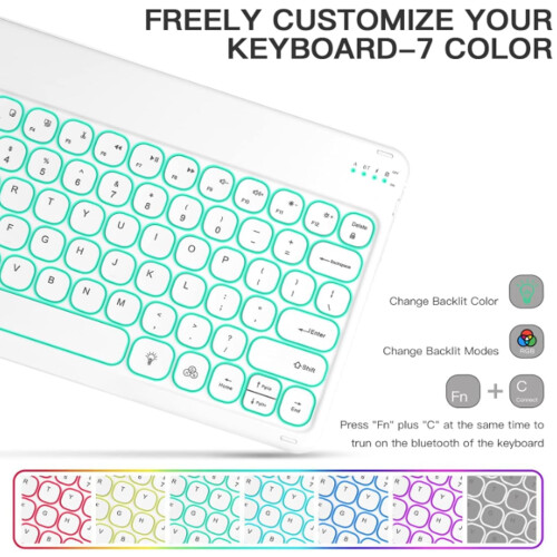 Capa com teclado compatível com iPad Pro de 12,9 polegadas (2015/2017, 1ª e 2ª geração), retroiluminação em 7 cores, sem fio e destacável, 1