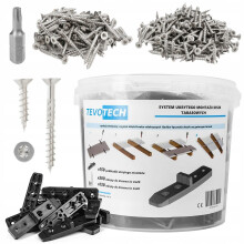 Système de fixation invisible pour terrasse TEVOTECH avec vis en acier inoxydable A2 – set 1401 pièces pour env. 7,7–8,75 m²