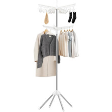 2-Layer Folding Clothes Drying Rack with 24 Clips & 3 Rotatable Arms, 66.9", Stainless Steel, 4 Legs, White/Silver – Compatible with SNJ102