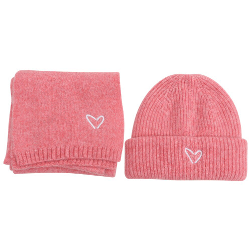 5Ensembles Ensemble Chapeau Écharpe Rose Décor Cœur Brodé 1