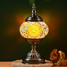 Handcrafted Turkish Mosaic Table Lamp, 3-Color Dimmable, Art Deco Glass Lamp with Metal Base, Includes Bulb – Compatible with E26 bulbs