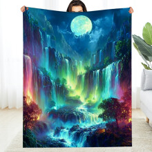 Moonlight Waterfall Flannel Blanket (60x80in) – Soft, Warm, Durable, Multi-purpose for Bed, Sofa, Travel & Camping – Great Gift
