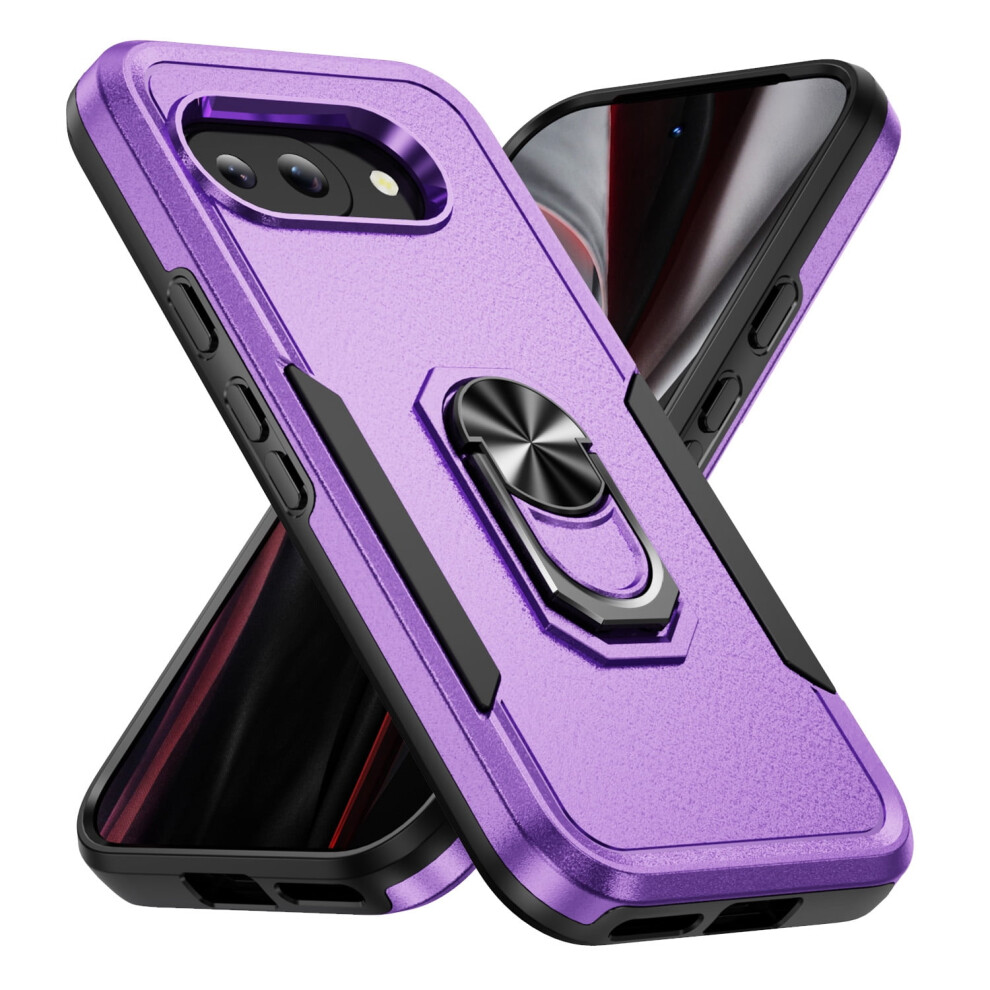 Rugged Shockproof Case For Google Pixel 9A With Ring Holder, Military-Grade Drop Protection, Kickstand, + Purple/Black 9130661049207