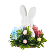 Simulated Flower Bunny Shaped Wooden Ornaments, Holiday Decoration Figurines, Rustic Easter Home Decor for Table and Shelf,F