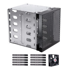 Hard Driver Tray Rack with Fan Space Hard Drive Cage Adapter Rack Bracket Stainless Steel Cage 5.25" to 3.5"