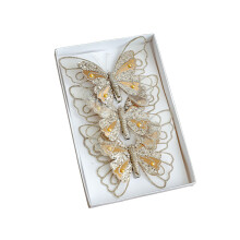 3PCS Glitter Butterfly Xmas Ornaments, Gold Wall Hanging Decor with Clips, Compatible with Christmas Tree & Wreath