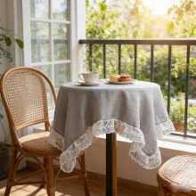 Bohemian Lace Trim Round Tablecloth 39 Inch Diameter Elegant Dining Table Cover with Crochet Edge Home Decor Kitchen Tablecloth Washable