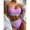 Women's Black Thong Bikini Set Solid Splicing Two-Piece 1