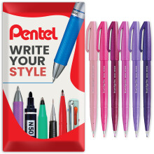 (Blossom) Pentel Brush Sign Pen SES15C Fibre Tip Set of 6