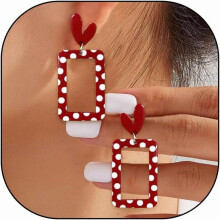 Red Hollow Acrylic Polka Dot Heart Earrings, Sweet Cute Neon Love Dangle Drop Earrings, Funny Valentine's Day Anniversary Jewelry Gift