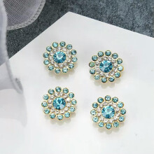 50 Botões de Costura Metálicos Brilhantes com Girassol, Strass e Pérolas - Azul Água + Dourado