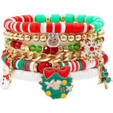 Surfer Heishi Clay Bead Bracelets for Women Bohemian Stackable Gold Beaded Stretch Bracelets Elastic Layering Friendship Bracelets Set Boho Jewelry