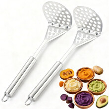 Stainless Steel Potato Masher, 10" Heavy-Duty Kitchen Smasher for Potatoes, Pumpkin, Carrots, Avocado & Fruits (Silver-A)