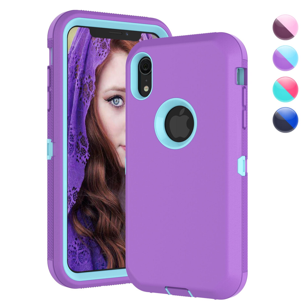 Compatible With Iphone Xr Â 3-In-1 Rugged Case: Shockproof Armor, Hard Plastic & Rubber Bumper, Full-Body Protection Purple 9132278998497
