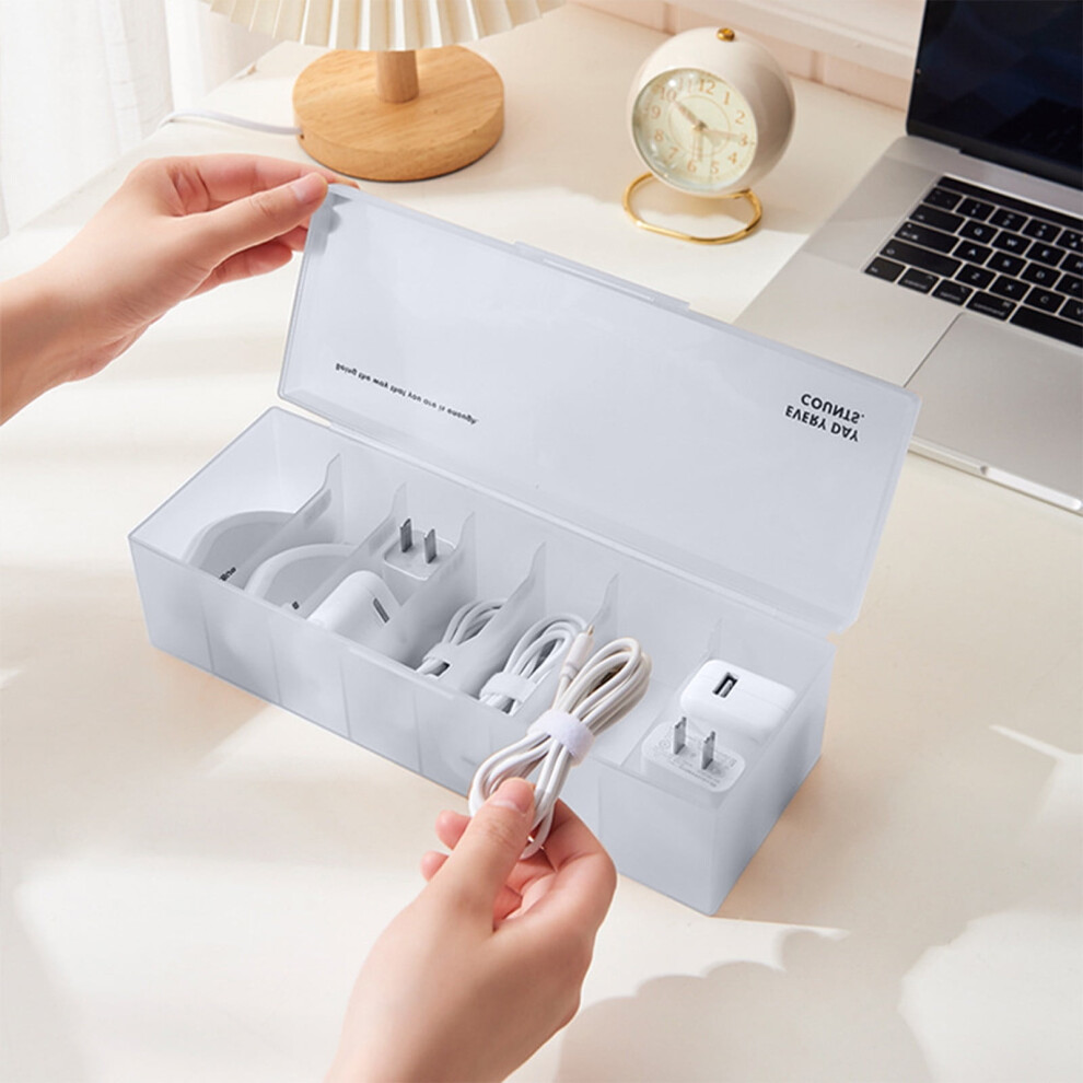 Cable Organizer Box 1Pc Desktop Cord Storage 11.02X3.94x3.07in,Plastic Compartment Organizer With Lid For Home Office Electronics(White) 9132278998985