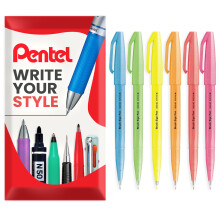 (Fluorescent) Pentel Brush Sign Pen SES15C Fibre Tip Set of 6