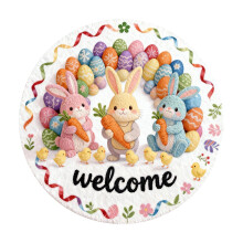 Tapis de bienvenue rond en forme de lapin de Pâques, absorbant et résistant, 40/60/80 cm, tissé à la main, assorti à la décoration de Pâques