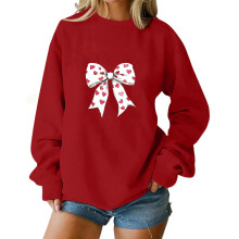 Valentinstag-Sweatshirt für Damen, roter Schleifen- und Herzchenprint, Oversize-Schnitt, Rundhalsausschnitt, weicher, lässiger Pullover,