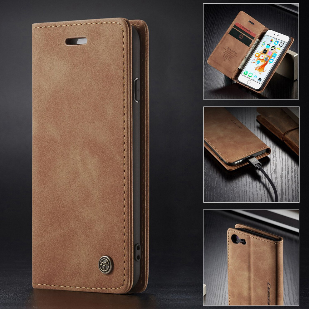 Shockproof Premium Leather Magnetic Flip Folio Stand Case For Iphone 8 & Iphone 7 Â Compatible With Iphone 8 / Compatible With Iphone 7 Brown 9405492385962
