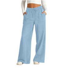Damen Palazzo-Hose mit hohem Bund und weitem Bein, hellblau, elastisch