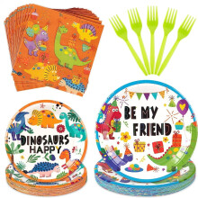 96Pcs Dinosaur Party Set: Plates, Napkins, Forks – Disposable Tableware for Kids' Birthday, Compatible with Dinosaur Theme