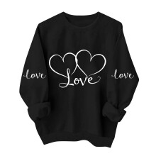 Damen-Sweatshirt zum Valentinstag, schwarz, Oversize-Print mit Liebesmotiv, Rundhalsausschnitt, leichtes Polyester, lässiges Outfit für ein