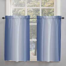 Navy Blue Ombre Short Curtains 52"x63", Farmhouse Gradient Rod Pocket Drapes for Kitchen, Bedroom, Cafe, Living Room (2 Panels), compatible with