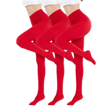 Zwarte panty's voor dames, 3-delige set, grote maat, kerstkleuren, effen kleur - geschikt voor feestkleding