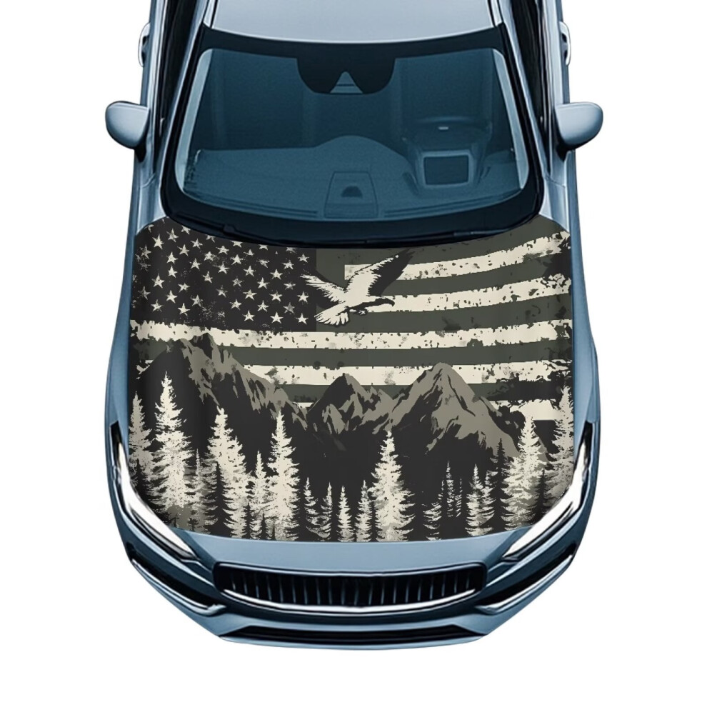 American Flag Mountain Eagle Car Hood Cover Â Washable, Portable, Easy Install, Compatible With Most Cars, Pickups, Suvs & Trucks 9405492386594