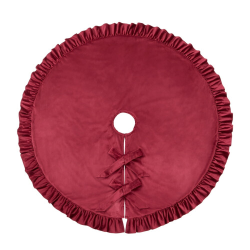 Rød fløyels juleskjørt med rysjer, 132 cm