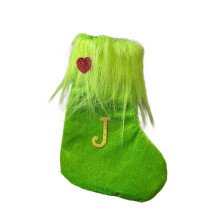 Jouluinen pehmosukka, vihreä kirjailtu kirjain 7 tuumaa
