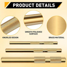 3Pcs 61360 Knurled Brass Drift Punch Set,Hand Tool Punches Tools 25077 3/4Inch 25076 1/2Inch 25075 3/8Inch Drift Punch