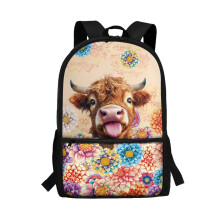Mandala Highland Cow Kinderrucksack für Jungen von 6-12 Jahren, gepolsterte Tragegurte, lässiger Tagesrucksack für Schule, Reisen und Sport –
