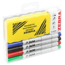 Zebra Magnetic Whiteboard Eraser and Z-WM Whiteboard Markers Set