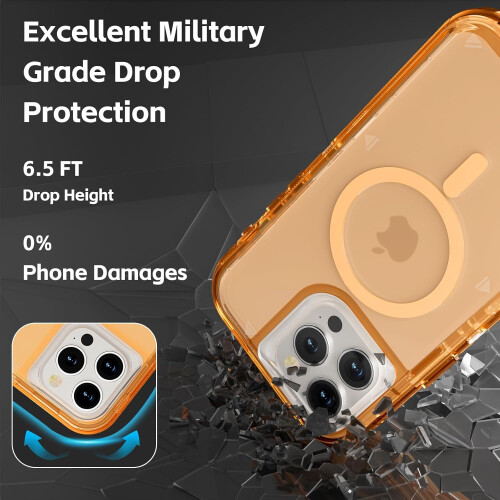 Capa MagSafe transparente compatível com iPhone 12 Pro Max e 13 Pro Max – Tripla camada magnética, resistente a impactos e quedas, laranja cristal 1