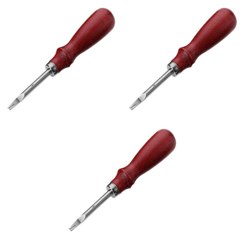 3Pièces Outils Biseauteurs Artisanat Cuir Durable Manche Bois Marron 2