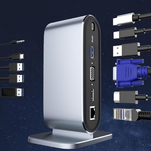 Βάση σύνδεσης USB-C 12 σε 1, κάθετος λεπτός σχεδιασμός, 4K@30Hz, φόρτιση PD100W, γρήγορη 1
